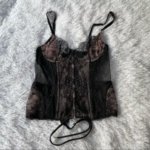 Victoria’s Secret - Black + Pink Lace-Up Corset